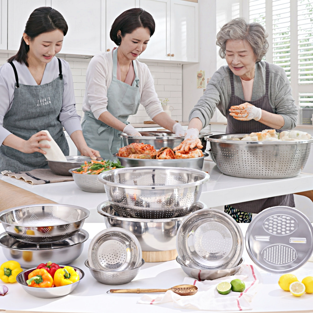 [올스텐] 킹스텐 대야세트 10종 스텐 믹싱볼 스텐대야 채반 스텐다라이 스테인레스 양푼이